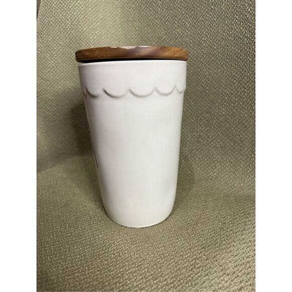 Rae Dunn TEA Cellar Canister Storage Ivory Brown Wood Lid Farmhouse 7” X 4” - Picture 4 of 13